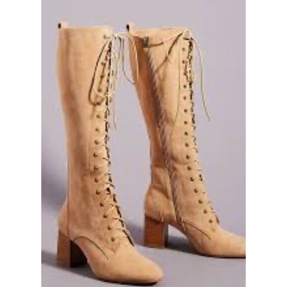 ANTHROPOLOGIE X SILENT D Sz EU40 STELSY knee high HEELED BOOTS Suede Tan Brown - Picture 4 of 5